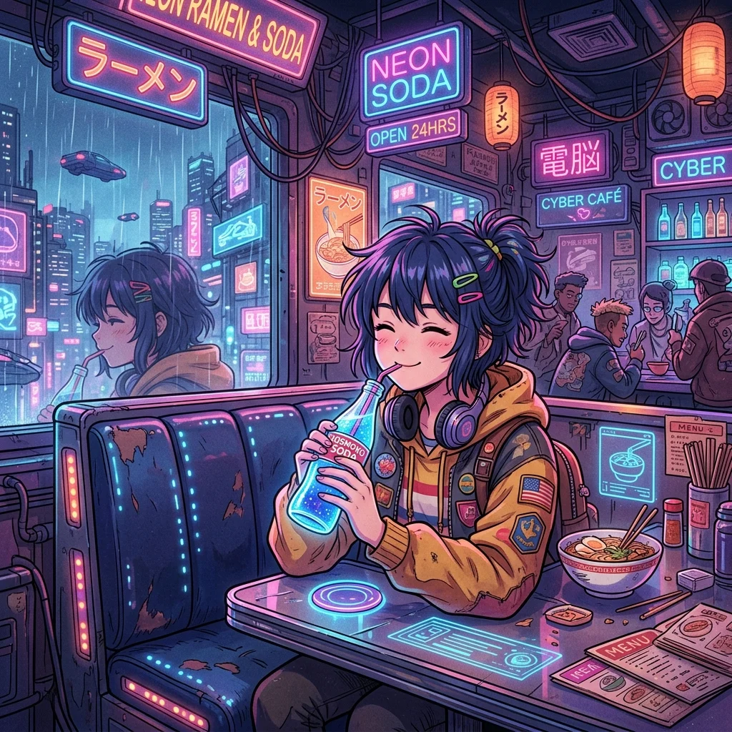 Cyberpunk Diner Girl visual output example