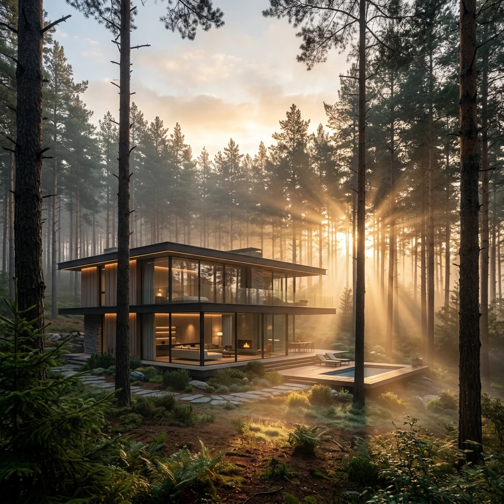 Modern villa in pine forest generated prompt example