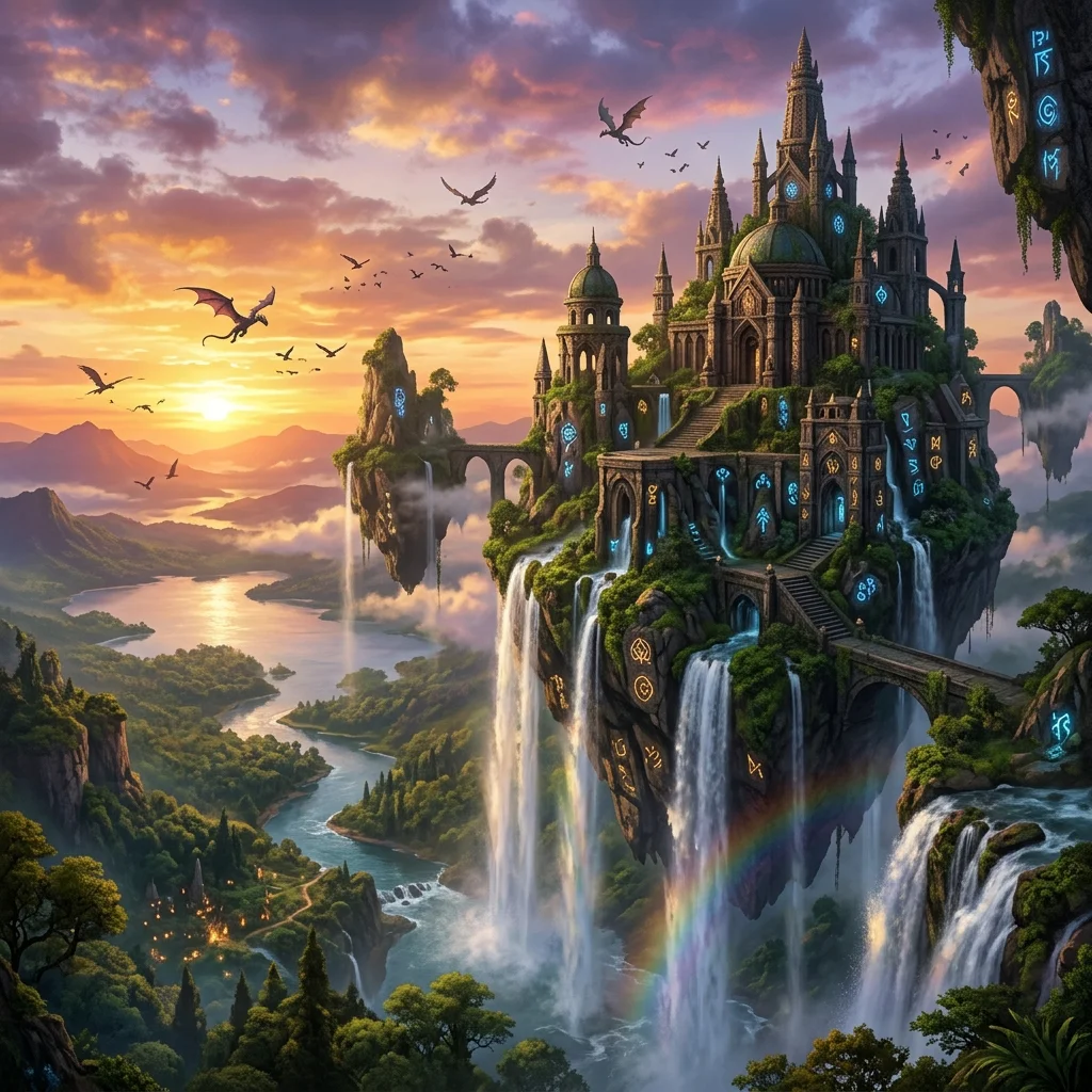 Floating castle in sky generated prompt example